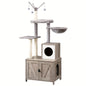 Cat Tree with Litter Box Enclosure, Hidden Pet Washroom Furniture with Sisal Scratching Post, Hammocks, Condo, Multi-Level Platform, Soft Plush Perch, Gray