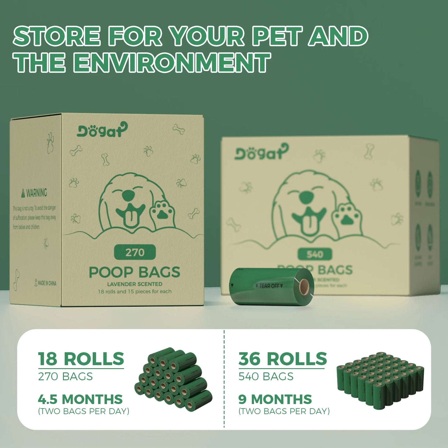 270/540 Counts Extra Thick green Biodegradable Pet Poop Waste Bags with Dispenser for Dogs, Lavender Scented, Carrier