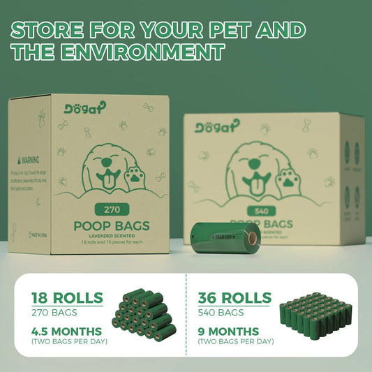 270/540 Counts Extra Thick green Biodegradable Pet Poop Waste Bags with Dispenser for Dogs, Lavender Scented, Carrier