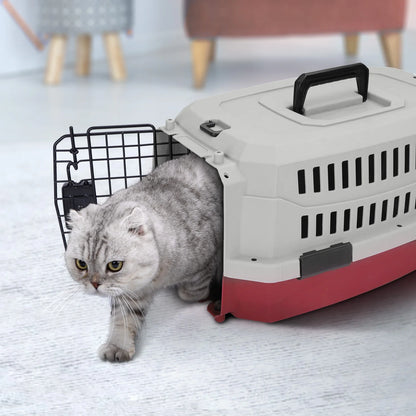 Nobleza Large Cat Dog Carrier, Portable and Breathable Dog Carrier for Cats, Pet Dogs Cats Accessories, Plastic Carrier, 68X48X42 Cm, Red & Gray