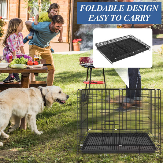 Double Door Dog Crate - Pet Kennel with Plastic Tray & Puppy Divider