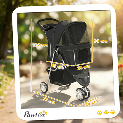 Pawhut Stroller for Small Dogs with Storage Basket, Mesh Windows and Safety Belt 77X44X102 cm
