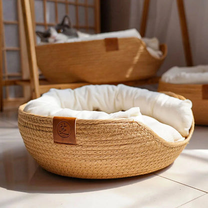 HOOPET Winter  Seasons Pet Bed Kennel for Cat Puppy Dog Beds Sofa Handmade Bamboo Weaving Cat  Cozy Nest  Pet Accessaries