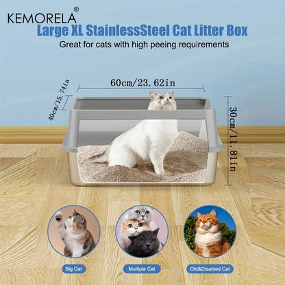 Super Large XL Stainless Steel Litter Box With Lid High Side Closed Large Litter Box Suitable For Large Small Cats With Scoop