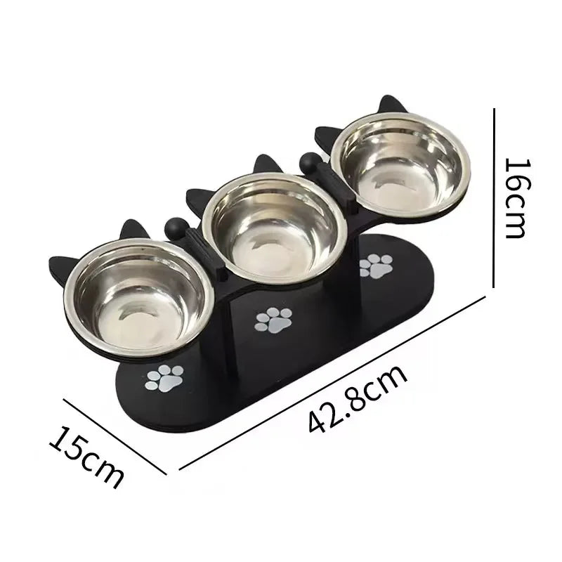 15° Tilted Elevated Cat Bowls - Raised Cat Bowls Stand，3 Stainless Steel Cat Dishes for Food and Water, Pet bowl