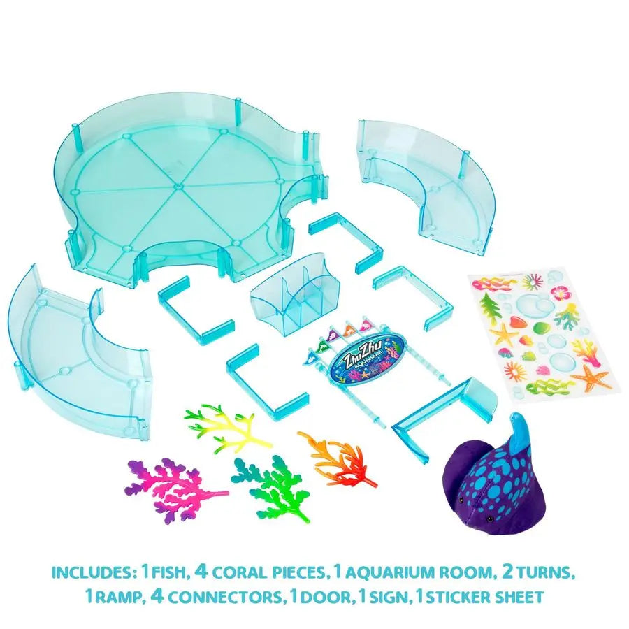 Adams Zhu Zhu Pets Aquarium Starter Playset WITH Fish Electronic LandSwimming Pets for Kids MessFree Fun Toy Build Your Aquariu