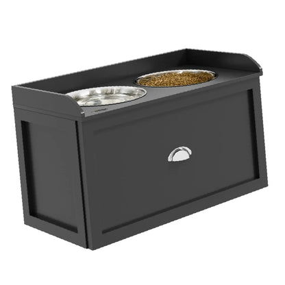 Raised Dog and Cat Feeding Station with 21L Storage Stainless Steel Bowls Pet Beds Furniture Set for Home Food Management