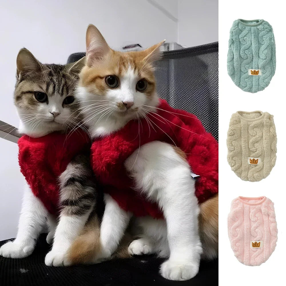 Cute Warm Cat Clothes - Fleece Winter Sweater Pullover for Small Cats Dogs & Kittens