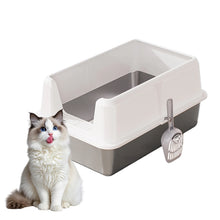 Non-stick stainless steel cat litter box, side opening, splash-proof and leak-proof, large metal cat litter box with lid