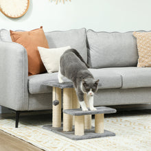3-Step Adjustable Cat Stairs - Scratching Posts & Hanging Ball - 10kg Capacity - Gray Pet Tower