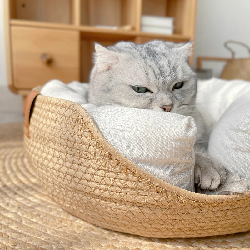 HOOPET Winter  Seasons Pet Bed Kennel for Cat Puppy Dog Beds Sofa Handmade Bamboo Weaving Cat  Cozy Nest  Pet Accessaries