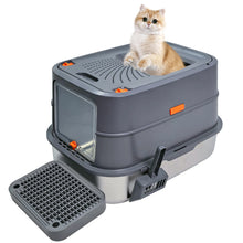 Stainless Steel Cat Litter Box, Extra Large Full Enclosed with Lid & High Sided Tray, Anti-Leakage, 2-in-1 Fully/Semi-Enclosed