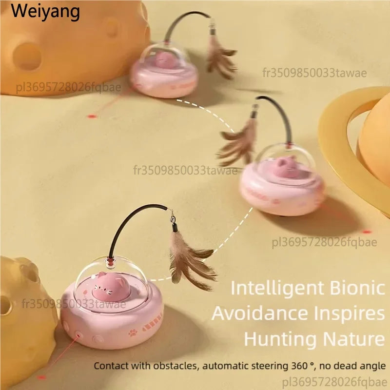 Electric UFO Cat Teaser, Smart Interactive Cat Toy, Replaceable Feather & Bell, Training Entertainment Pet Supplies