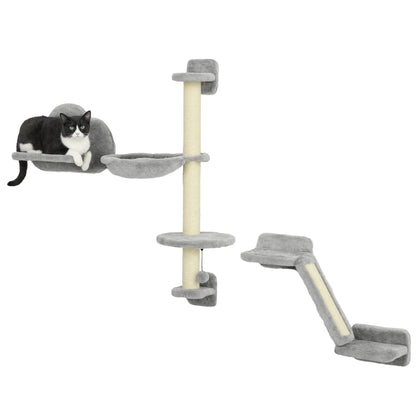 Pawhut 3-Piece Cat Climbing Wall Set with Hammock Ramp with Scratching Post Cloud-Shaped Platform Gray