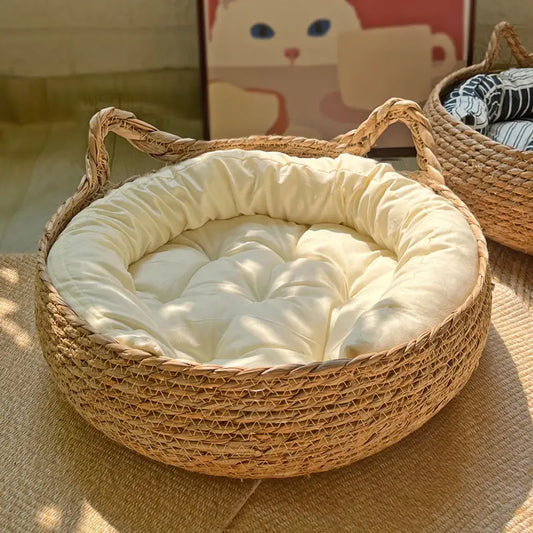 Rattan Katzenkorb mit Kissen – Warmer Schlafplatz für Katzen und Kätzchen