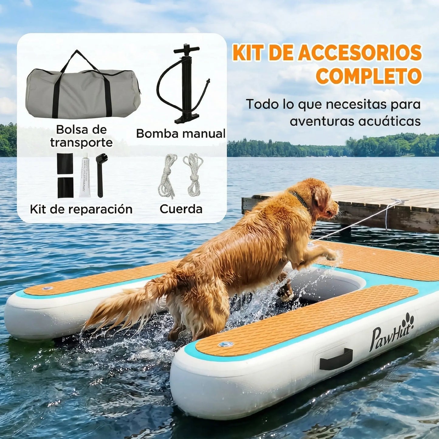 Pawhut Inflatable Water Ramp for Dogs for Pools Boats Lakes 151X102 cm with Non-Slip Eva Surface