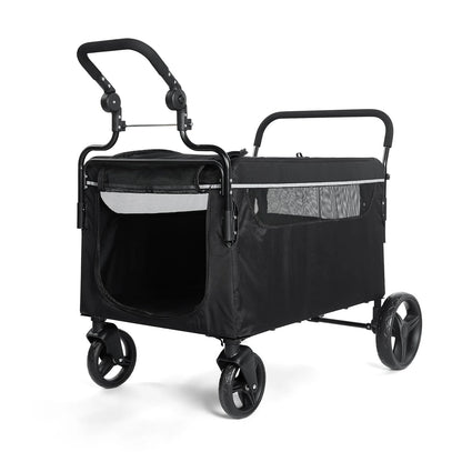 Heavy Duty Dog Pushchair Up To 50kg, Foldable Pet Stroller For Large Injured Senior Dogs, With 360° Wheels & Safety Lead