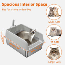 Stainless Steel Large Cat Litter Box Semi-Closed Cat Sandbox Potty with Scoop for Small/Medium Kittens,Odor-Proof,Easy Clean