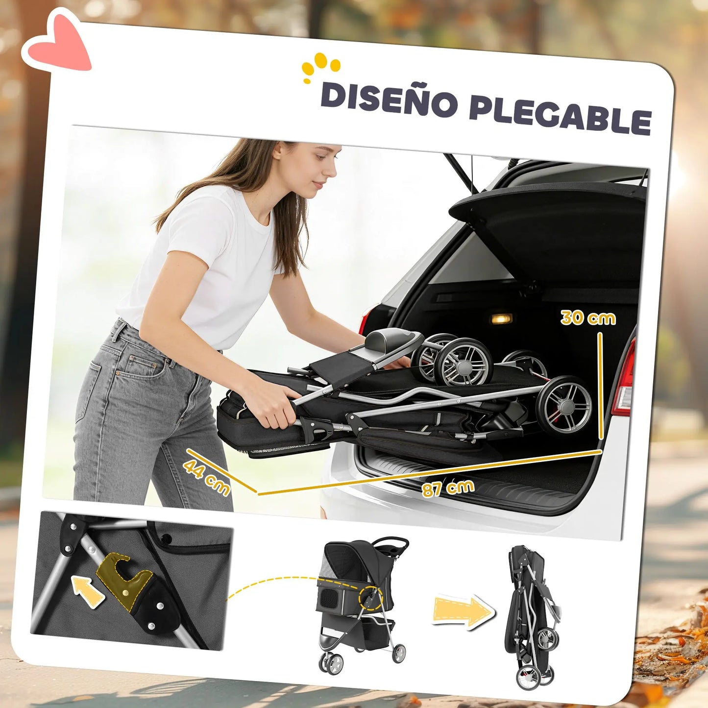 Pawhut Stroller for Small Dogs with Storage Basket, Mesh Windows and Safety Belt 77X44X102 cm