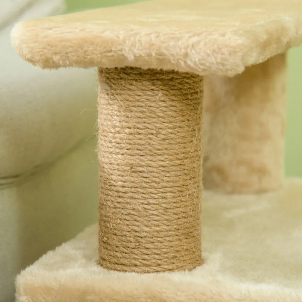 Adjustable Cat Steps, with House & Hanging Toy Ball - Beige