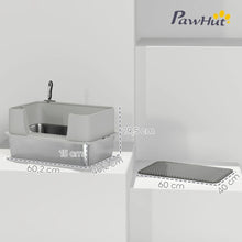 PINGGO High Sided Stainless Steel Litter Box, Metal Cat Litter Tray with Metal Scoop, Litter Mat, Never Absorbs Odors, Grey