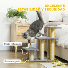 3-Step Adjustable Cat Stairs - Scratching Posts & Hanging Ball - 10kg Capacity - Gray Pet Tower
