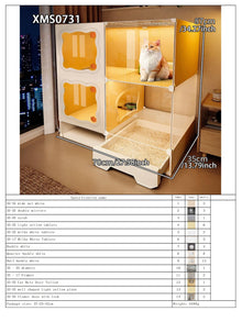 Cat Cage with Drawer-Style Litter Box, Indoor Cat House with Toilet, Cat Cabinet, Cat Villa with One Bedroom, One Living Room, and One Bathroom