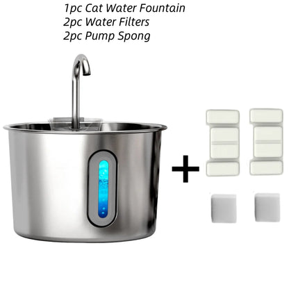 2.2L round Automatic Cat Water Fountain Stainless Steel Pet Water Feeder with Window for Dogs And Cats Pet Supplies
