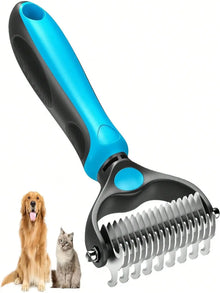 Pet Grooming Brush – Double-Sided Deshedding & Dematting Undercoat Rake for Dogs & Cats
