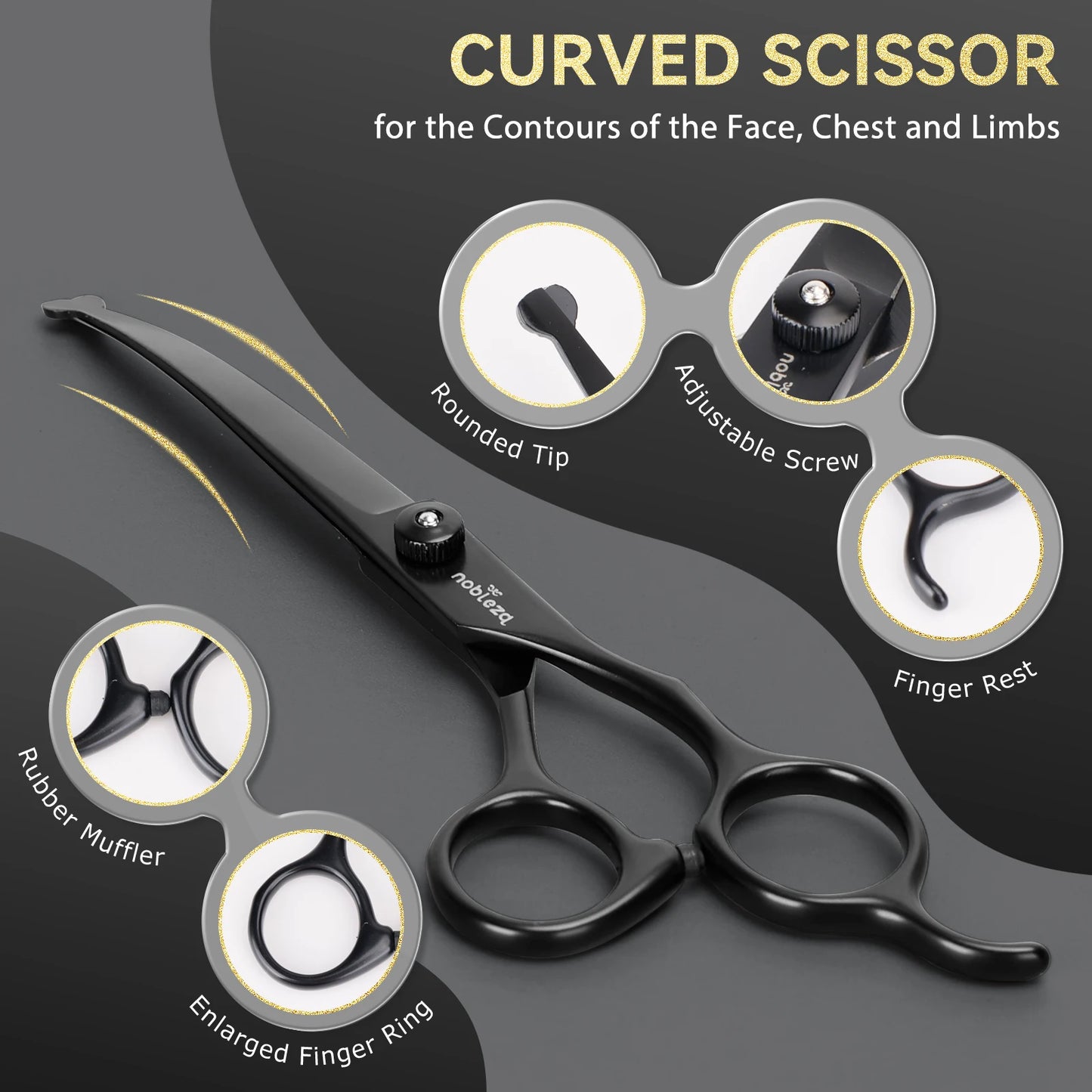 Nobleza Dog Scissors, Professional Dog Grooming Scissors for Pets 6 in 1, Round and Curved Tip Hair Cutting Scissors for Dogs and Cats, Small Scissors, Steel Comb