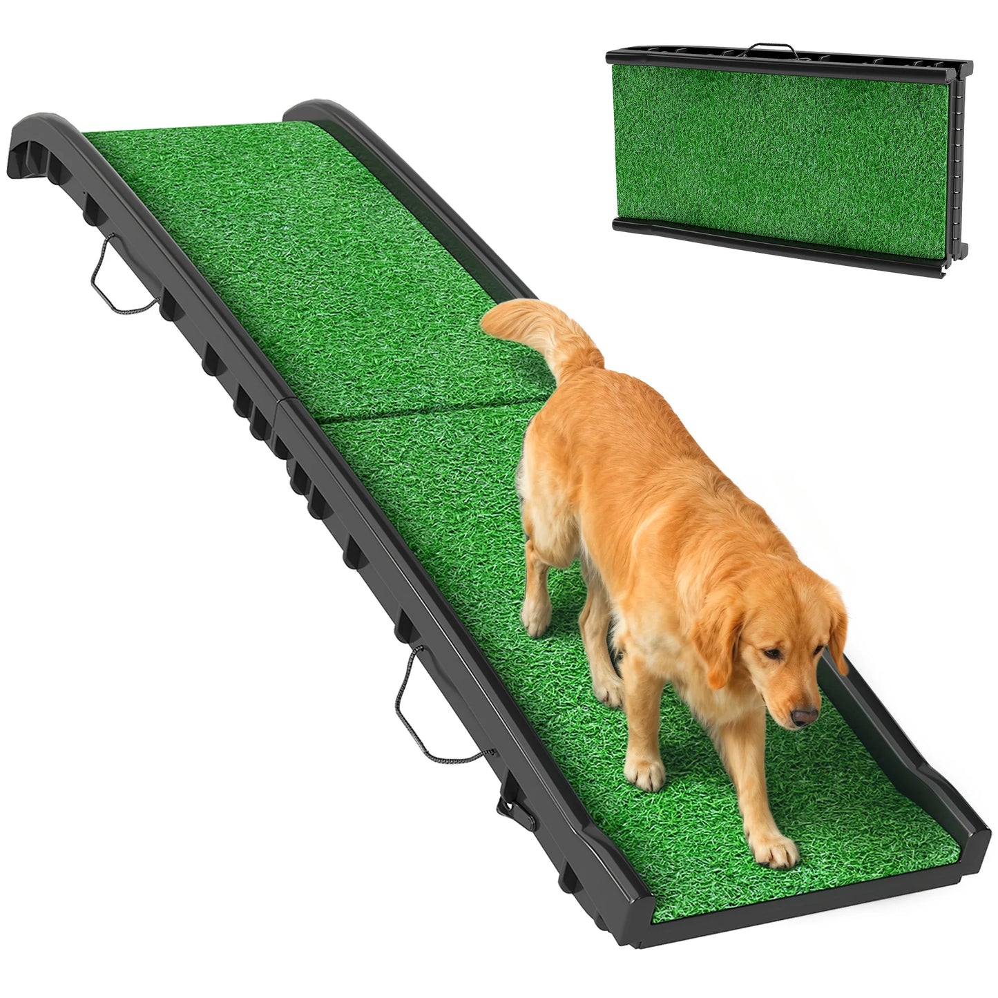 Pawhut Dog Ramp with Artificial Grass 155 cm Foldable Dog Ramp for Car with Handle Adjustable Angle Green