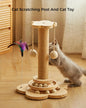 Cat Scratching Post, 4-in-1 Wooden Cat Scratching Toy, 46cm Tall Scratching Post with Horizontal Cat Tracking Ball and 2 Ball