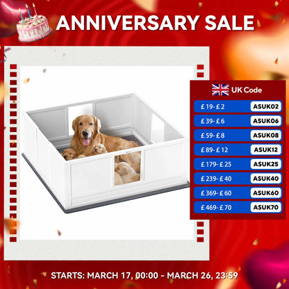 PawHut Dog Whelping Box with Whelping Pad, Adjustable Entrance, 124 x 120cm