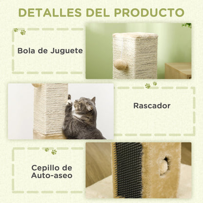Pawhut Cat Scratching Post 79 cm Cat Scratcher with Hanging Ball Jute Post 59.5X39X79 cm Beige and Cream