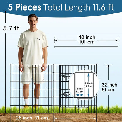 Fence 81cm High x 71cm Wide 4 Panels 1 Gate, Total Length 3.5m No Dig Fence Outdoor Rustproof Metal Pet Dog Animal Barrier Bord