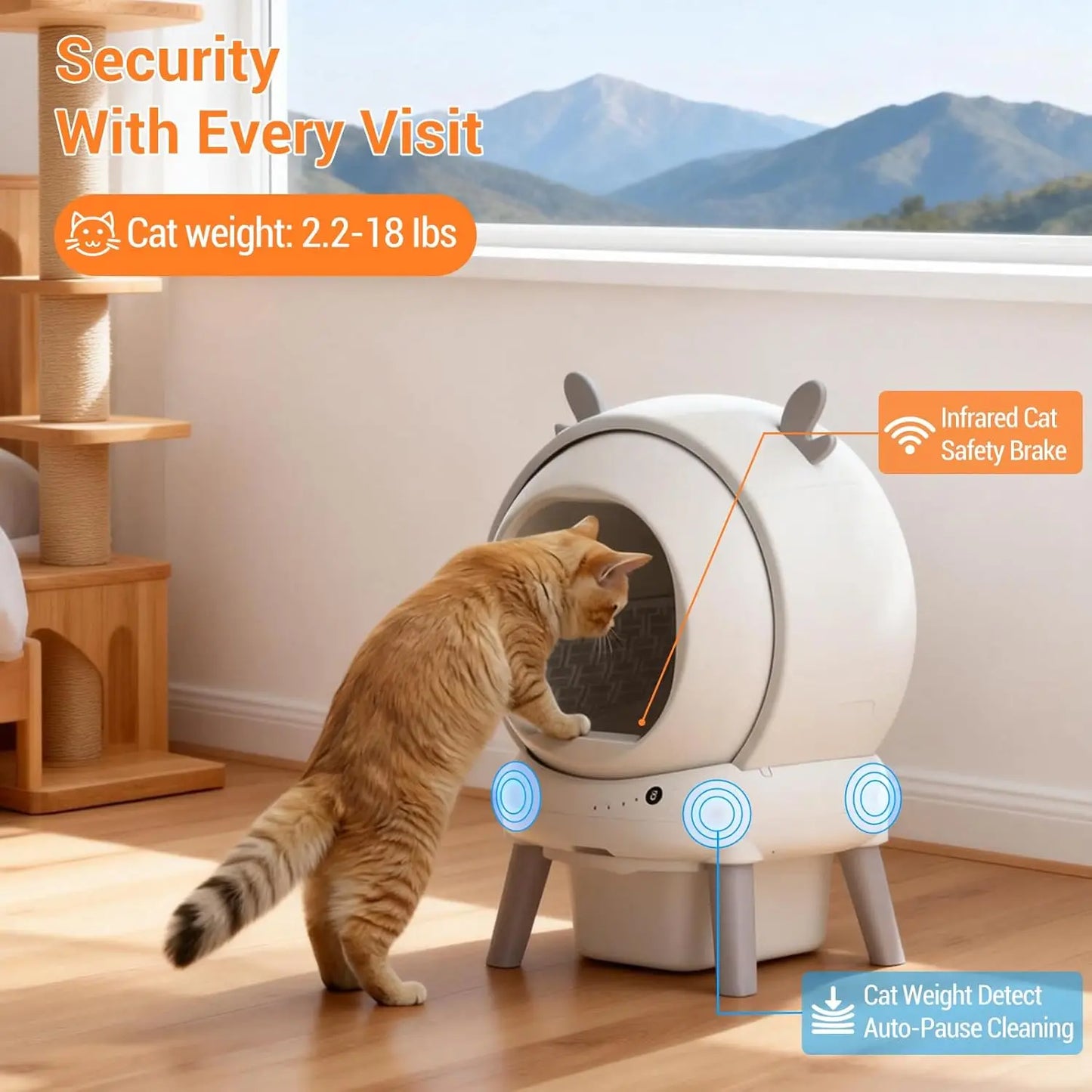 Self Cleaning Cat Litter Box 60L Large Enclosed Toilet Automatic Litter Tray with 9 Safety Sensors & App Control Cats Supplies