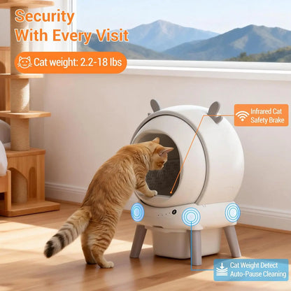 Self Cleaning Cat Litter Box 60L Large Enclosed Toilet Automatic Litter Tray with 9 Safety Sensors & App Control Cats Supplies