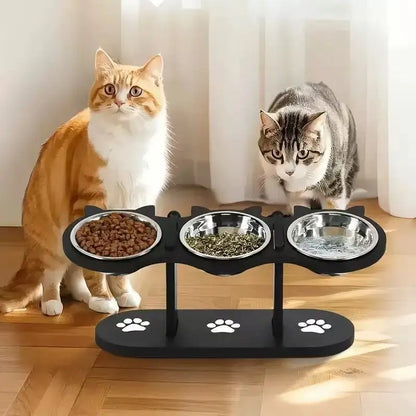 15° Tilted Elevated Cat Bowls - Raised Cat Bowls Stand，3 Stainless Steel Cat Dishes for Food and Water, Pet bowl
