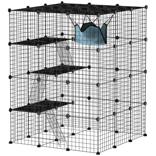 Pawhut Large Indoor Cat Cage with 4 Levels 105X105X140 Cm, Black