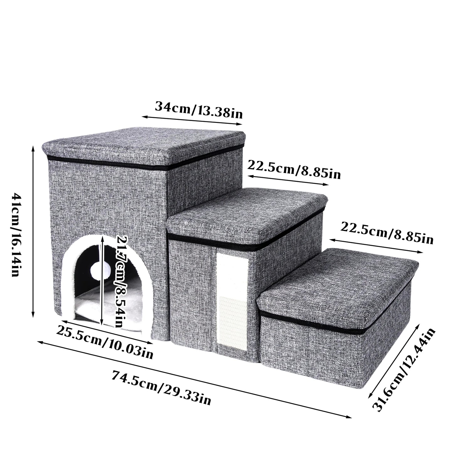Multifunctional Dog Stairs 3 Step Pet Ramp with Storage & Rest Place Foldable Cat Dog Ladder for Bed Sofa Climbing Pet Furniture