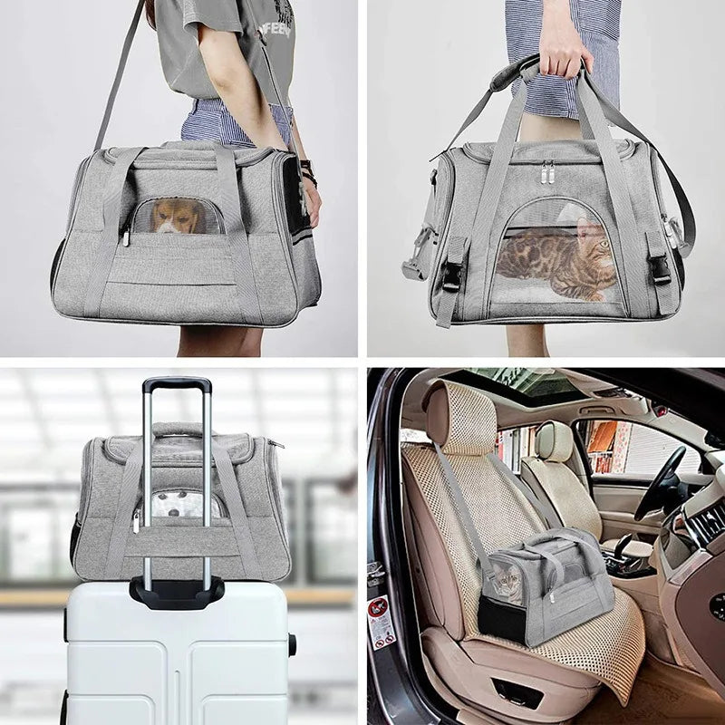 Pet carrying bag, approved by the airline, suitable for cats and dogs under 20 pounds. Soft cat carrying bag with cushion for tr