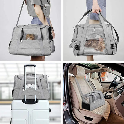 Pet carrying bag, approved by the airline, suitable for cats and dogs under 20 pounds. Soft cat carrying bag with cushion for tr