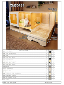 Cat Cage with Drawer-Style Litter Box, Indoor Cat House with Toilet, Cat Cabinet, Cat Villa with One Bedroom, One Living Room, and One Bathroom