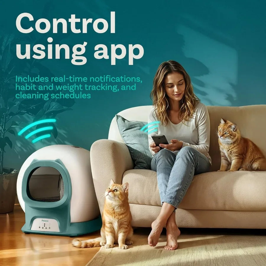 Self Cleaning Litter Box with Auto Safety Sensors for Multiple Cats Automatic Cat Litter Box SelfCleaning Covered Odor Removal