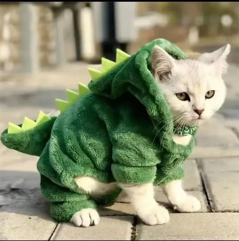 Halloween Dog Clothes - Funny Dinosaur Fleece Hoodie Costume for Small Dogs & Cats