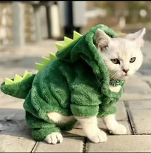 Halloween Dog Clothes - Funny Dinosaur Fleece Hoodie Costume for Small Dogs & Cats