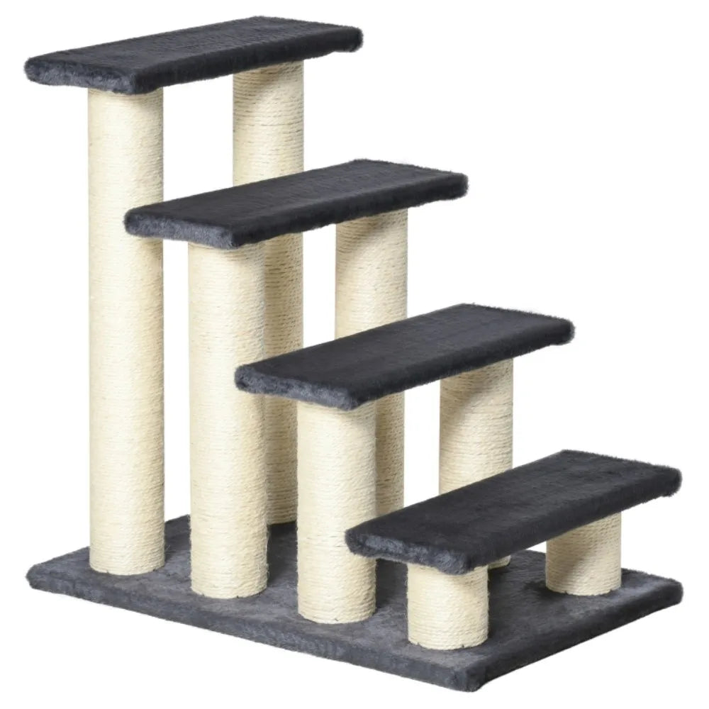Dog Stairs for Bed – 4-Step Pet Stairs with Built-In Scratching Post for Dogs & Cats