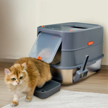 Stainless Steel Cat Litter Box, Extra Large Full Enclosed with Lid & High Sided Tray, Anti-Leakage, 2-in-1 Fully/Semi-Enclosed