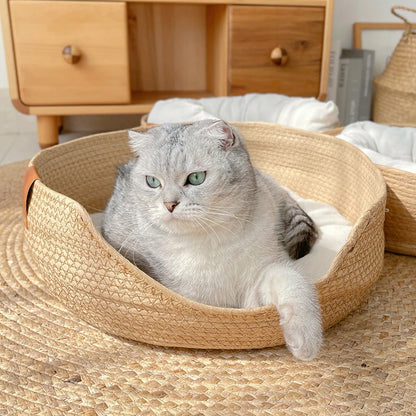 HOOPET Winter  Seasons Pet Bed Kennel for Cat Puppy Dog Beds Sofa Handmade Bamboo Weaving Cat  Cozy Nest  Pet Accessaries