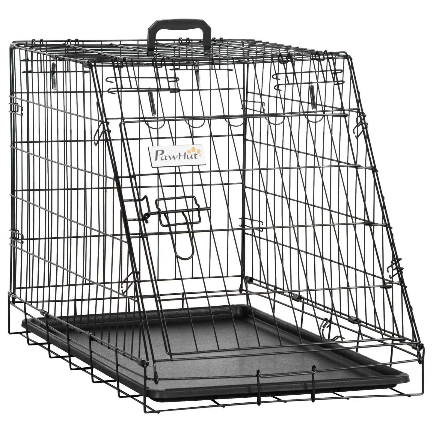 Pawhut Trapeze Collapsible Dog Pet Travel Box Cage Removable Tray